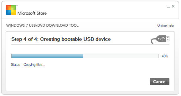 view the progress of creating bootable USB device