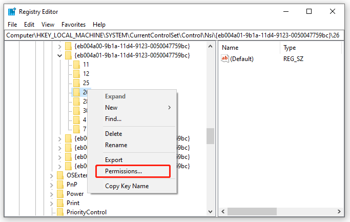select Permissions from the 26 key