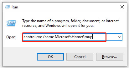 open HomeGroup control pane via the Run box
