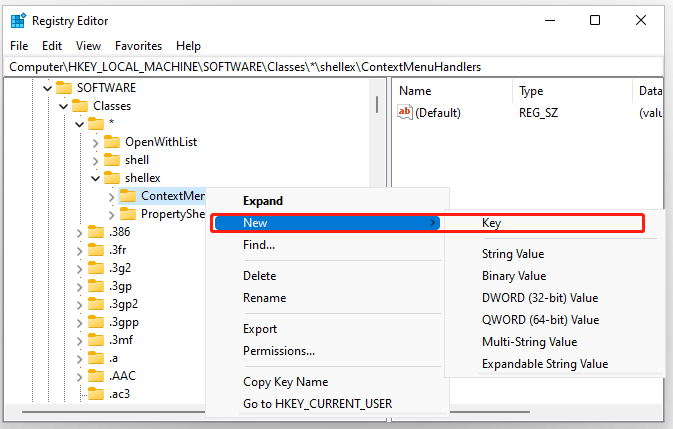 create a folder name Move To folder in Registry Editor