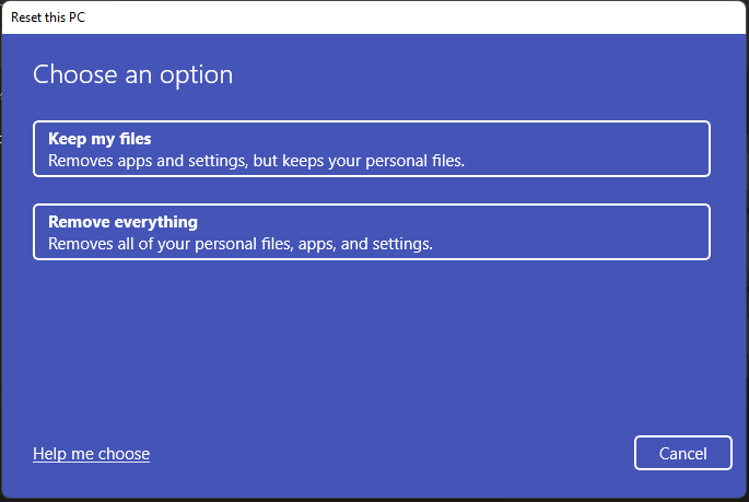 select a way to reset this PC Windows 11