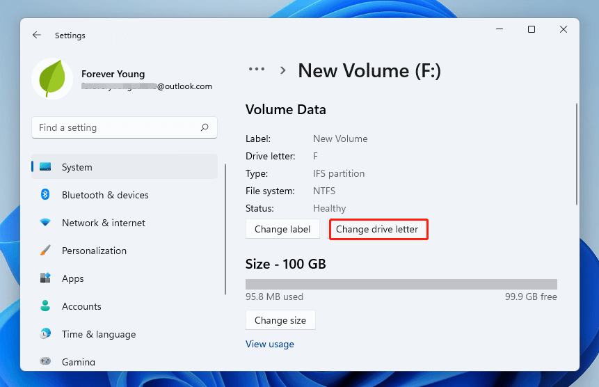 click Change drive letter