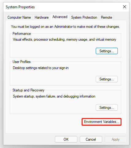 click Environment Variables Windows 11