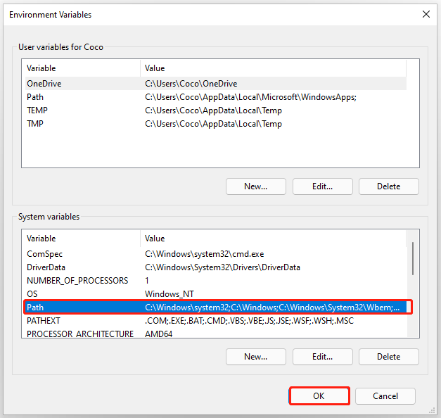 select Path from System variable Windows 11