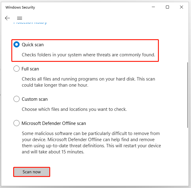 select Full scan Windows 11