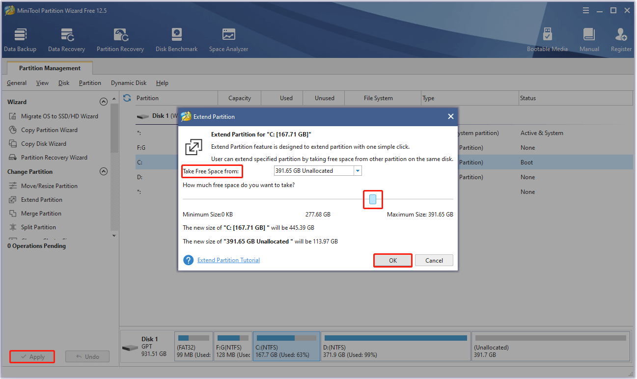 extend partitions