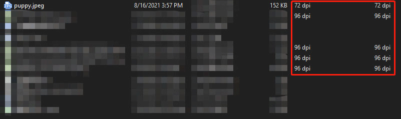 check image DPI in File Explorer