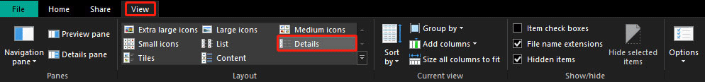 click the Details option under View
