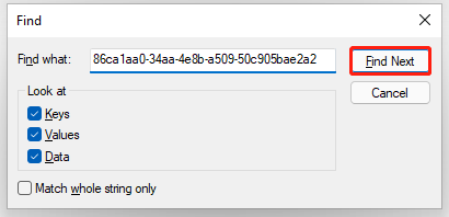 type a registry key in the Find What box