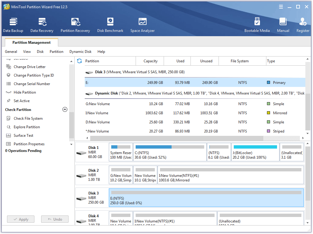 the user interface of MiniTool Partition Wizard
