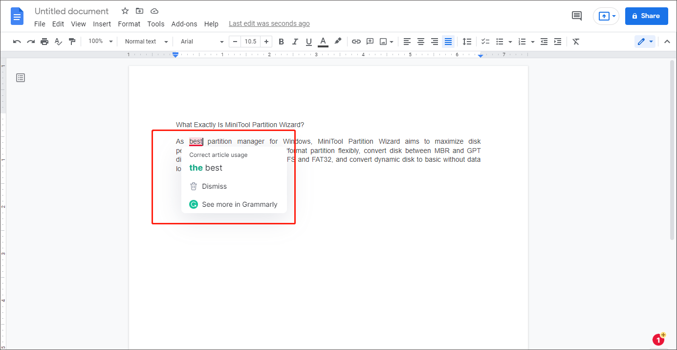 click on a word underlined in red