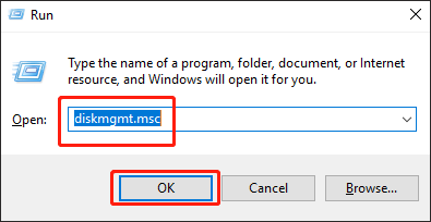 enter diskmgmt.msc and click OK