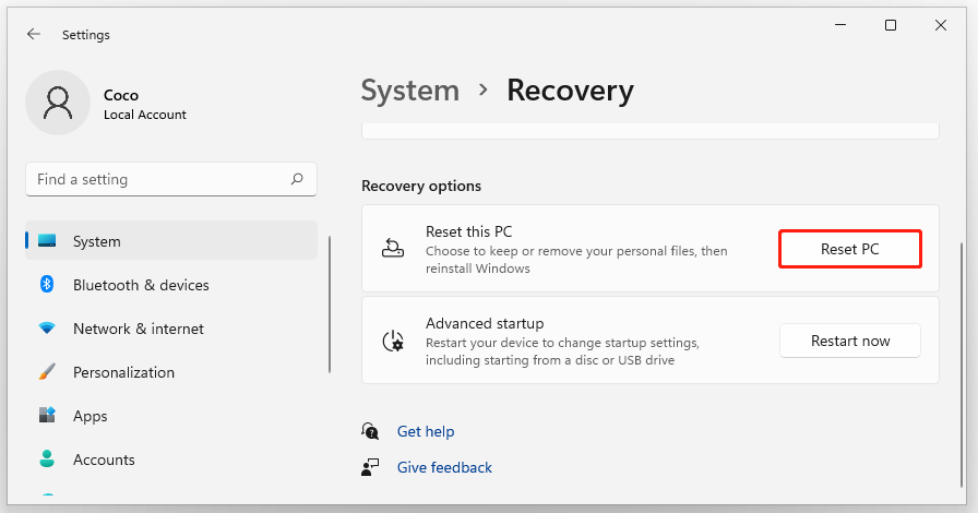 Reset this PC Windows 11