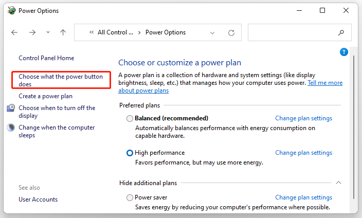 click on Choose what the power buttons does