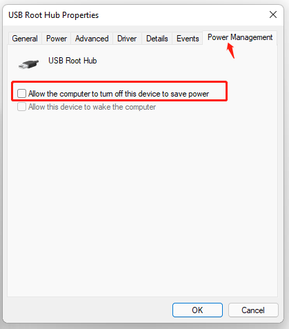 Allow the computer to turn off this device to save power