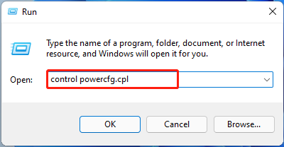 open Power Options window via the Run box