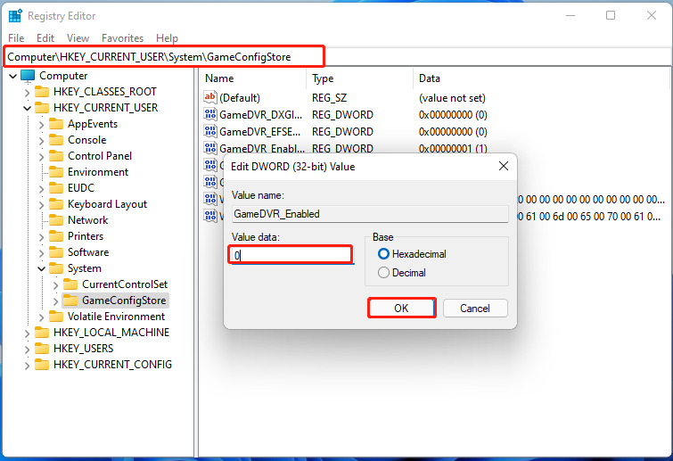 disable Game DVR Windows 11
