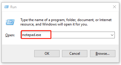 open Notepad via the Run box