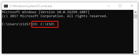 open the ESD folder in Command Prompt