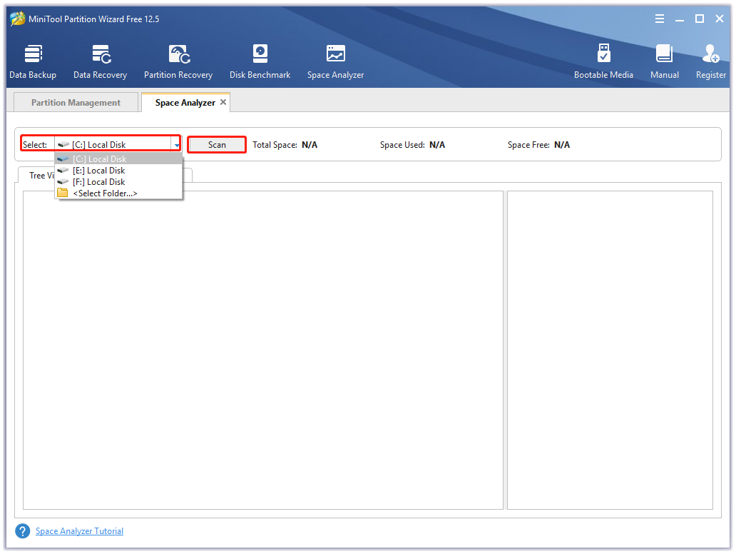 select C drive to scan in the MiniTool software
