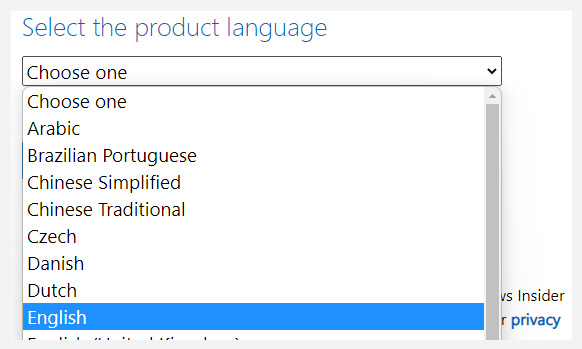 select Language for Windows build 22483