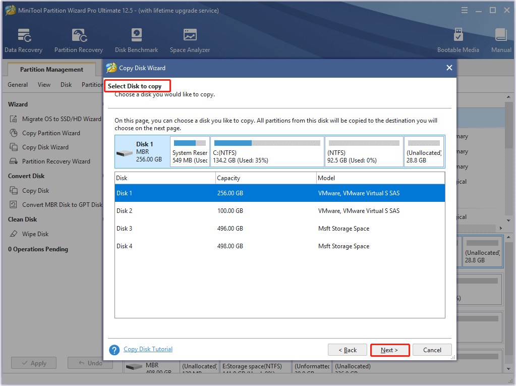 select disk to copy