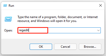 open Registry Editor via the Run box Windows 11