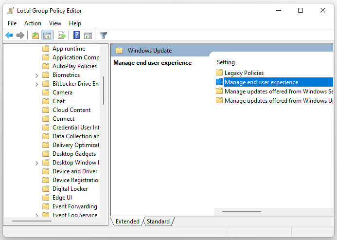 double click Windows Update in Group Policy Editor