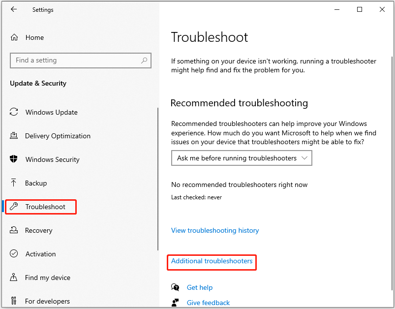 click Additional troubleshoots