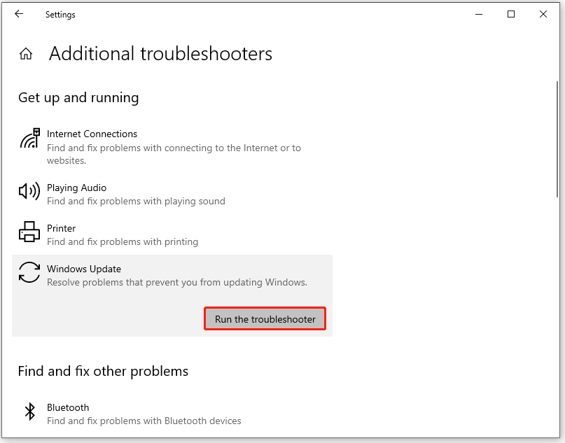click Run the troubleshooter