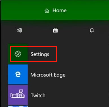 select Settings in Xbox Home menu