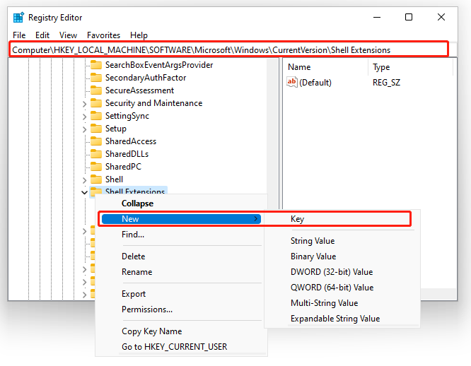 create a key named Blocked in Registry Editor