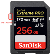 the Lock tab on the memory card