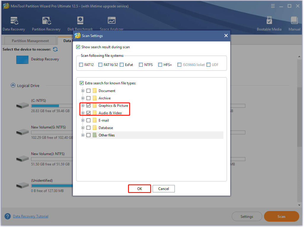 customize the scanning settings