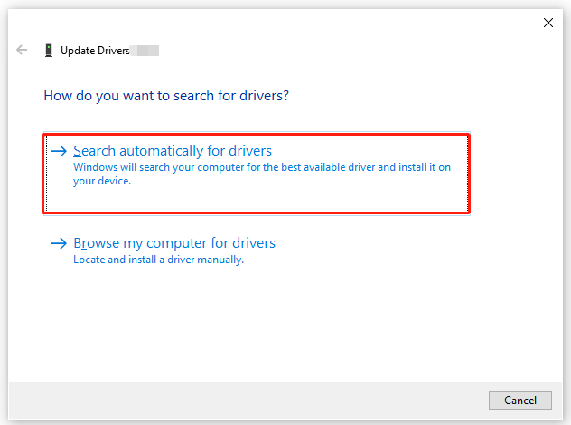 select Search automatically for drivers