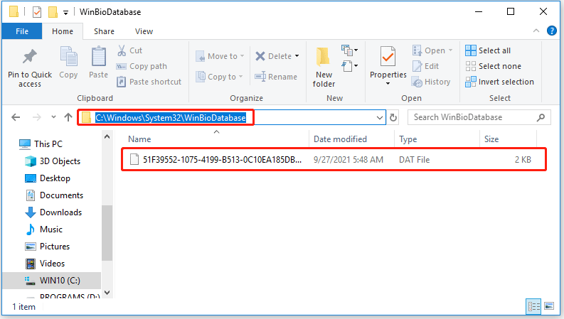 navigate to C:WindowsSystem32WinBioDatabase
