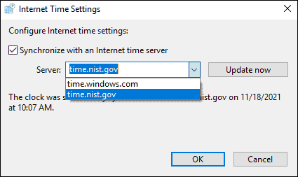 choose a time server or add a new server
