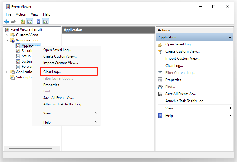 select Clear Log in Event Viewer