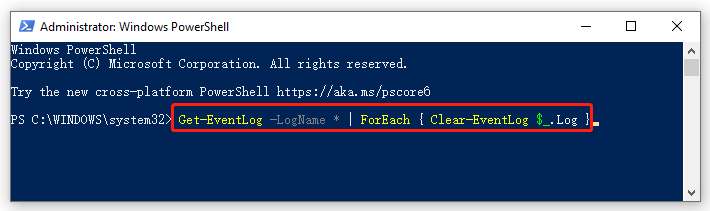 clear event logs via Windows PowerShell