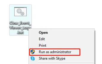 run clear event logs bat file as administrator