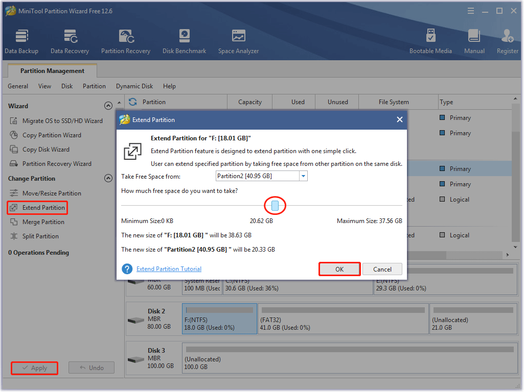 extend a partition using Extend Partition