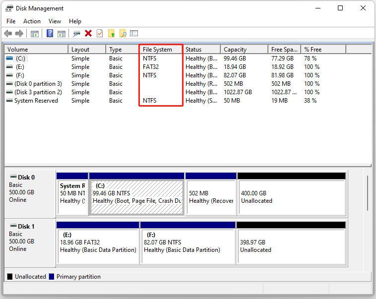 check file system via Disk Management