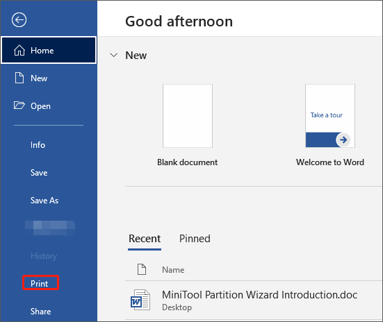 click the Print option