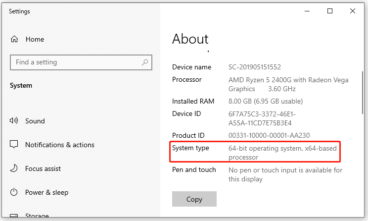 check System type in Windows Settings
