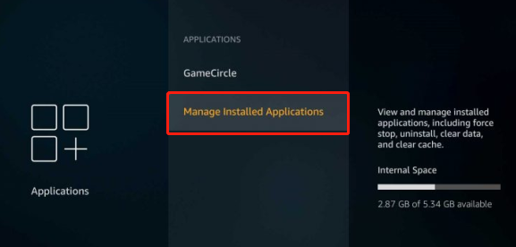 select Manage Installed Applications