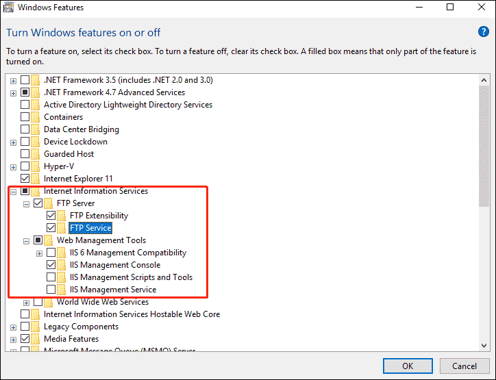 choose Windows Features