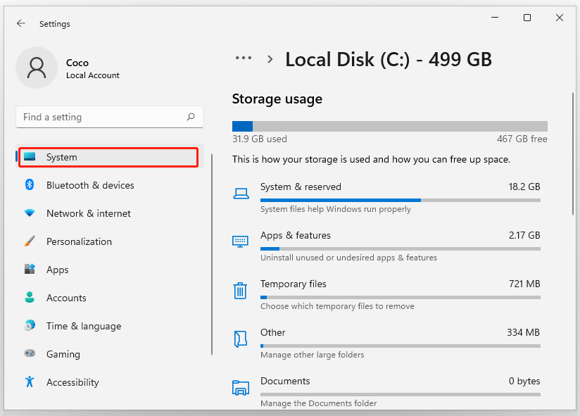 check storage usage Windows 11