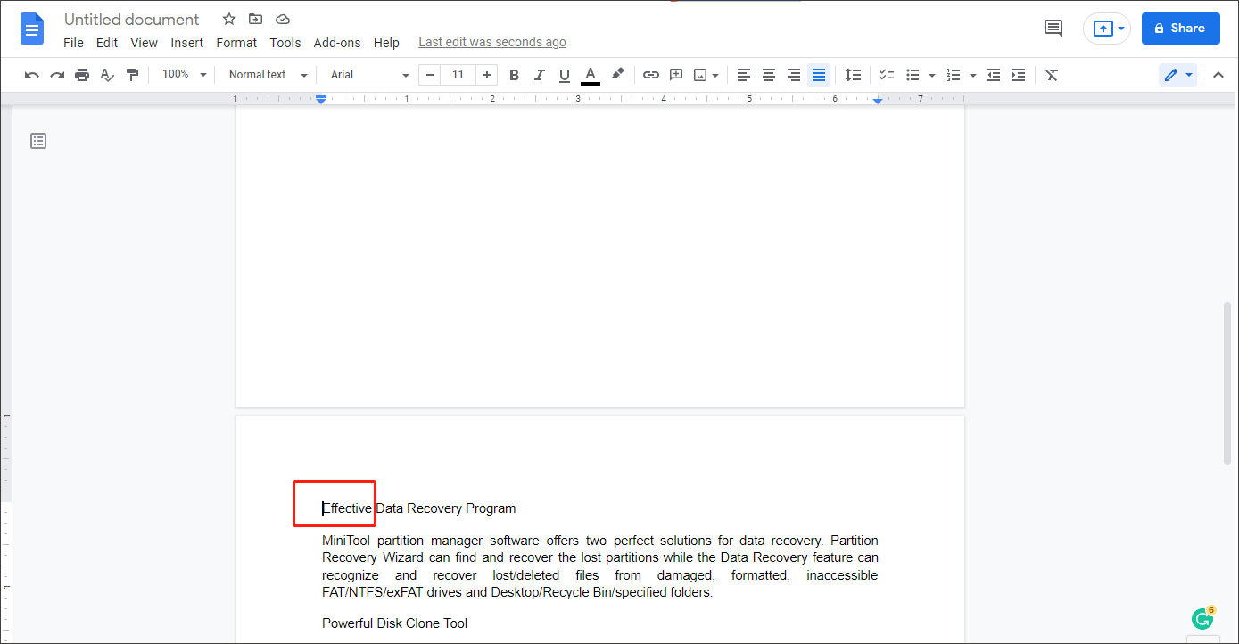 place the cursor in front of the text