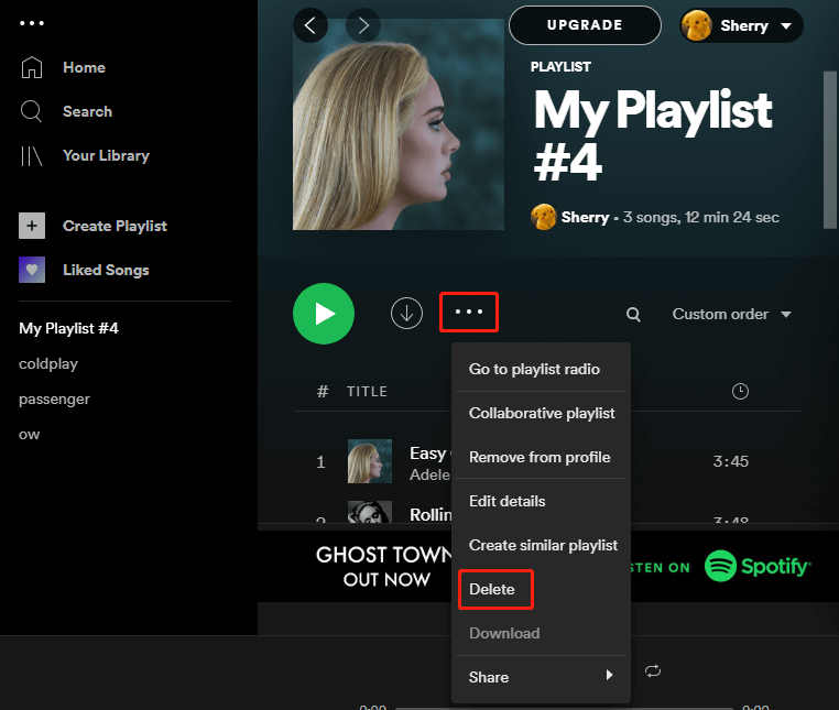 delete Spotify playlist