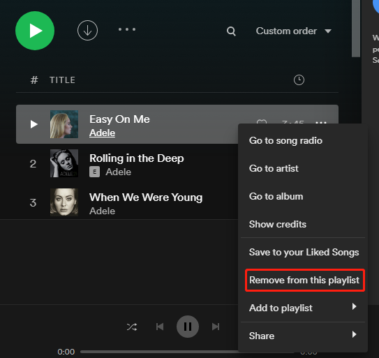 how to delete a song from Spotify playlist